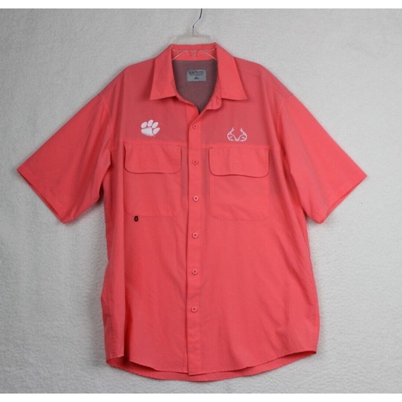 Real Tree Clemson Embroidered Vented Fishing Shirt Men's Size Large Orange - Picture 10 of 10
